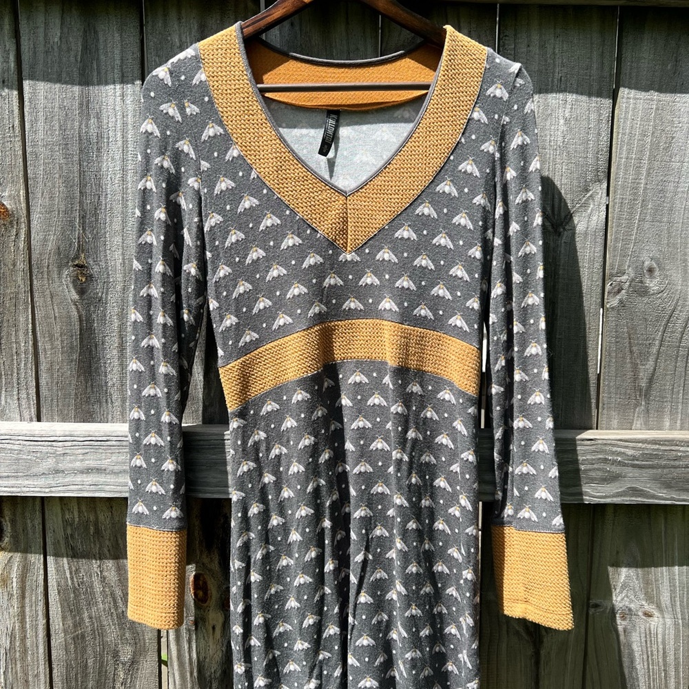 Kollontaï Moth Print and Mustard Trim Tunic/Mini Dress